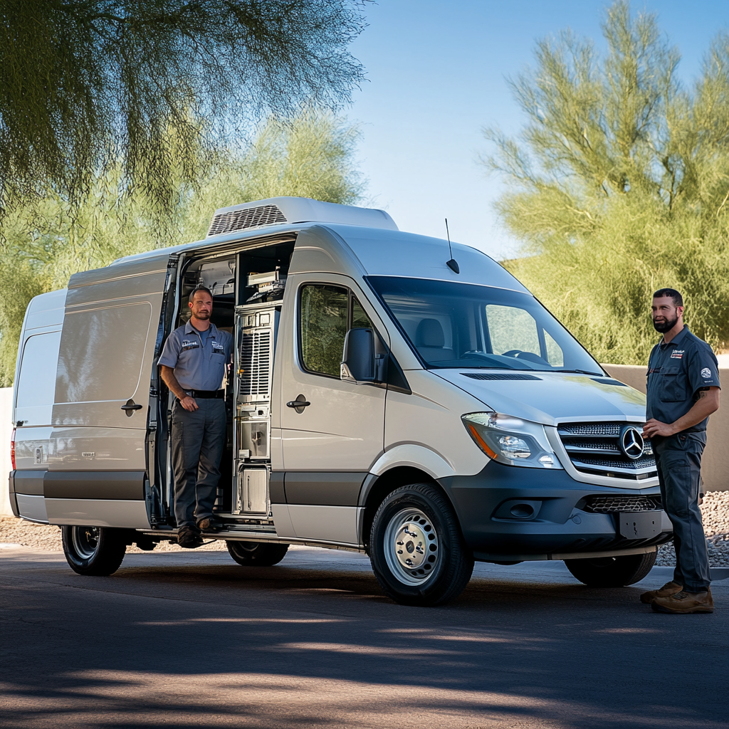 Routine Maintenance for AC Units in Phoenix, AZ
A routine air conditioner maintenance service being conducted by a trusted HVAC technician in Phoenix. The technician is performing inspections, checking refrigerant levels, and cleaning filters to keep the unit running smoothly. Routine maintenance helps identify potential issues early, such as faulty capacitors or duct leaks, and prevents costly repairs down the line. It’s especially crucial in Phoenix, where the hot climate puts extra strain on AC systems.